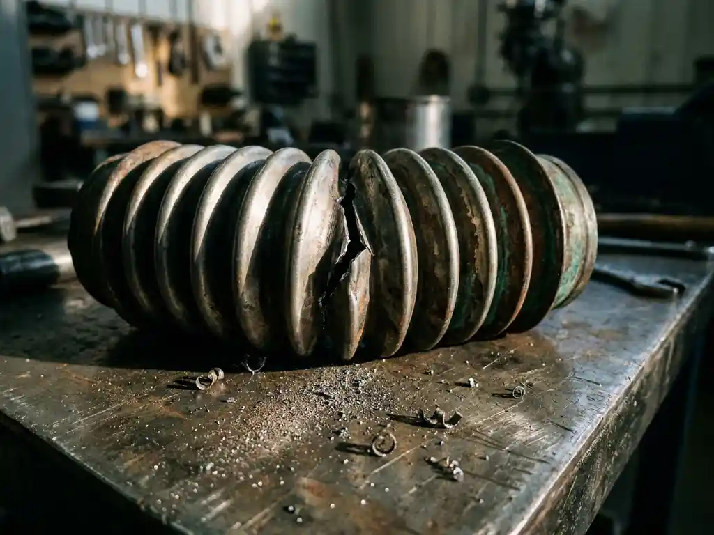 What causes metal bellow fatigue failure?