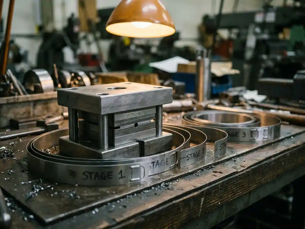 What is the difference between a compound die and a progressive die?