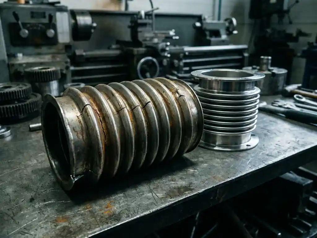 When should I replace a metal bellow in an industrial system?